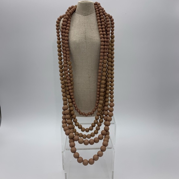 Vintage 5 StrandGlowing Bohemian Faux Wooden Beads Necklace Long 34” Adjustable - Picture 1 of 9